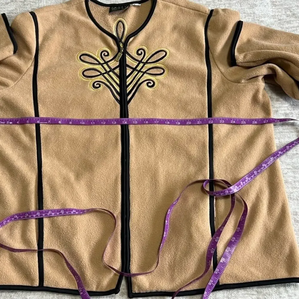 Bob Mackie Wearable Art Embroidered Zip Jacket 2X Southwestern Fleece